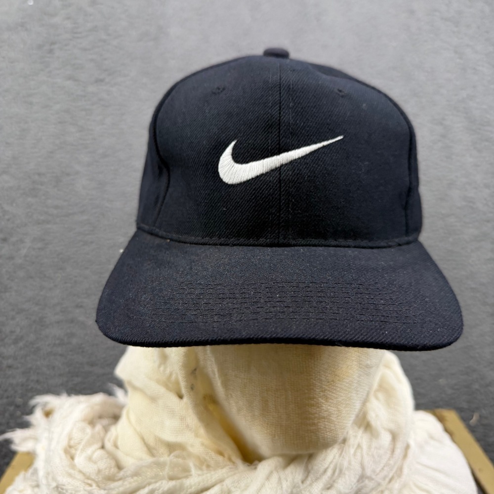 Vintage Nike Swoosh Black Wool Blend Adjustable Hat Made in Korea Mens OSFA